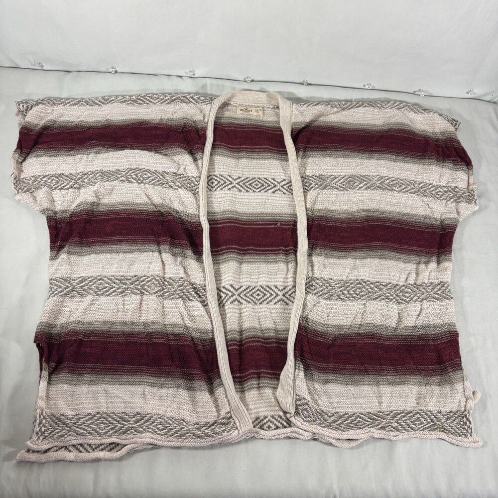 Hollister Striped Knit Open Front Cardigan XS/S Burgundy Cream